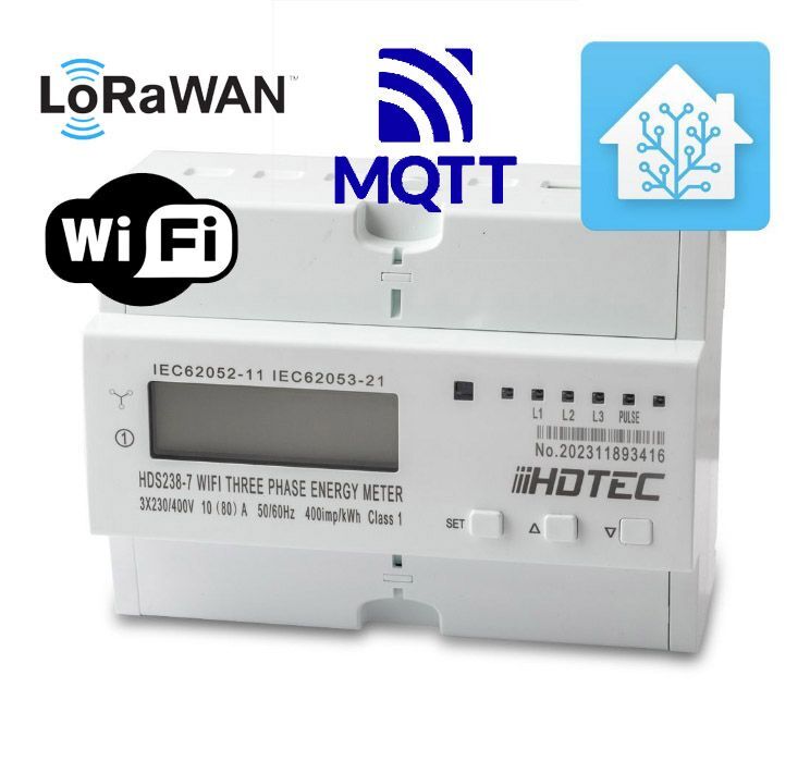 HDS238-7HA LoRaWAN MQTT, SENZORA WiFi 3F el. meter, 3X230/400V 80A, LCD display