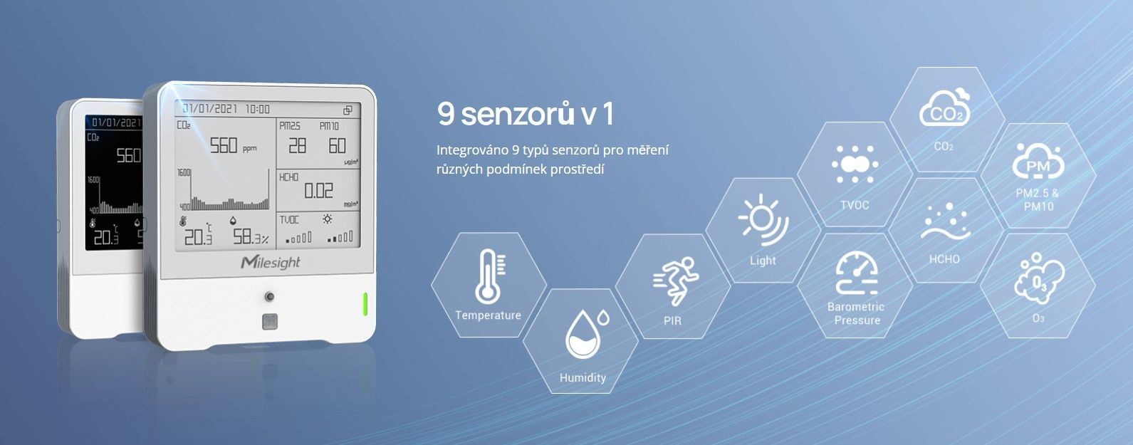 AM307-868M Senzor kvality ovzduší, CO2, teploty, vlhkosti, NFC, IP30