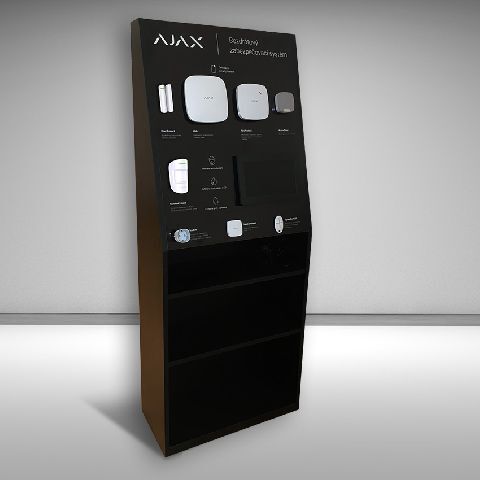 Prezentační podlahový stojan AJAX_R vybavený maketami
