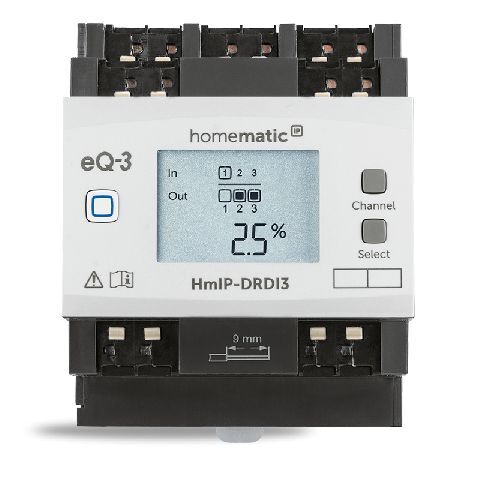 Stmívací akční člen s LCD - na DIN lištu, 3 kanály - HmIP-DRDI3