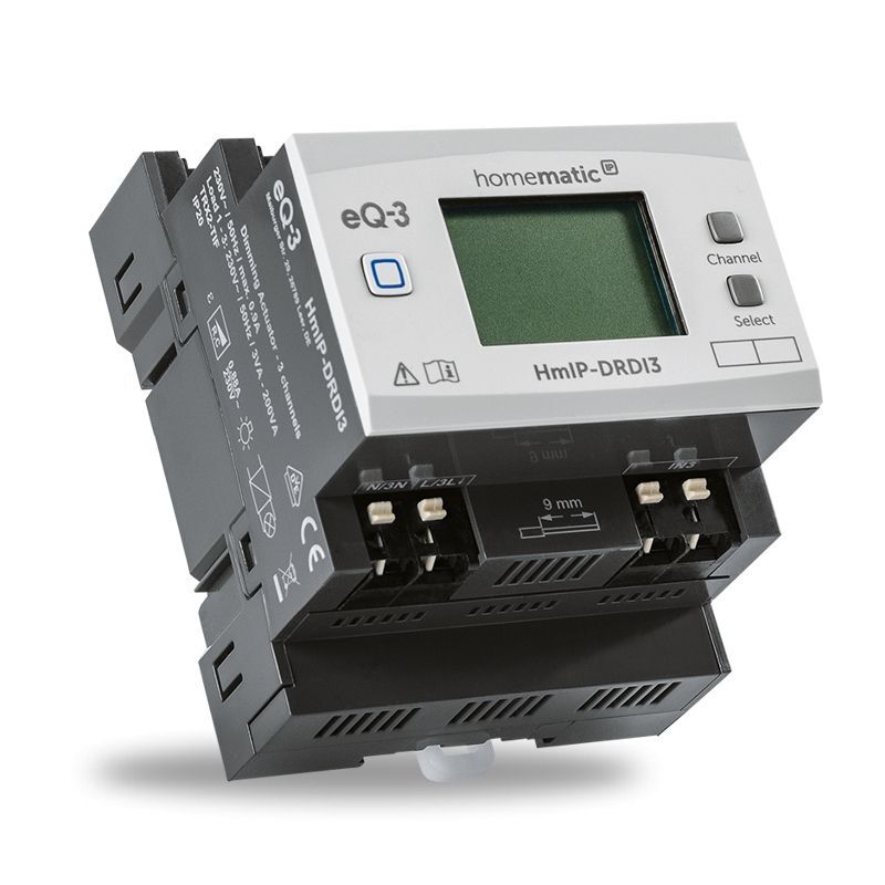 Stmívací akční člen s LCD - na DIN lištu, 3 kanály - HmIP-DRDI3