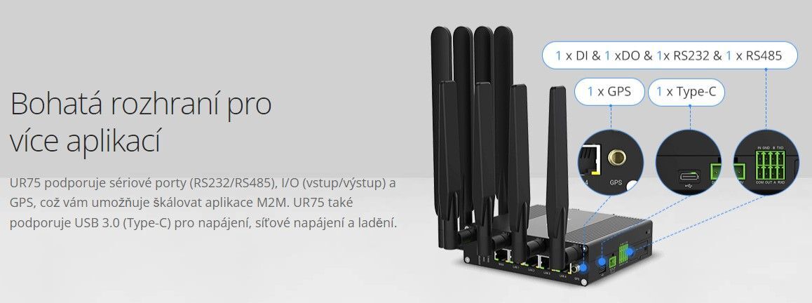 UR75-500GL-G-W 5G router, Wi-Fi, GPS, WAN + 4x LAN