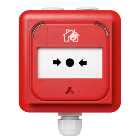 DM3110R-IP Tlačítkový požární hlásič řady 3000 s izolátorem, červený, IP67, povrchová montáž, plasto