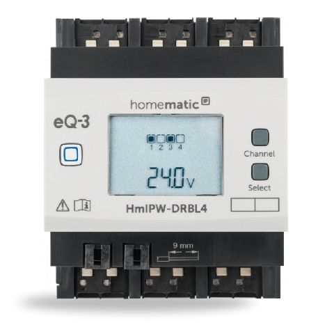 Drátový žaluziový akční člen s LCD - na DIN lištu, 4 kanály - HmIPW-DRBL4