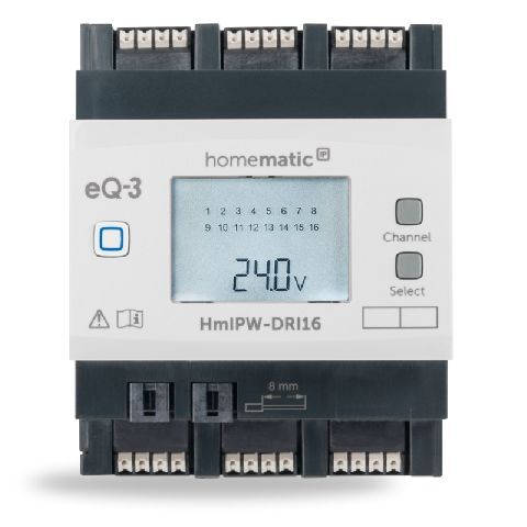 Drátový vstupní modul s LCD - na DIN lištu, 16 kanálů - HmIPW-DRI16