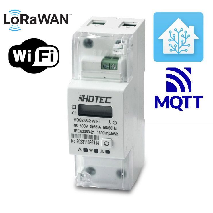 HDS238-2HA LoRaWAN MQTT WiFI, SENZORA WiFi 1F el. meter, 65A, LCD display