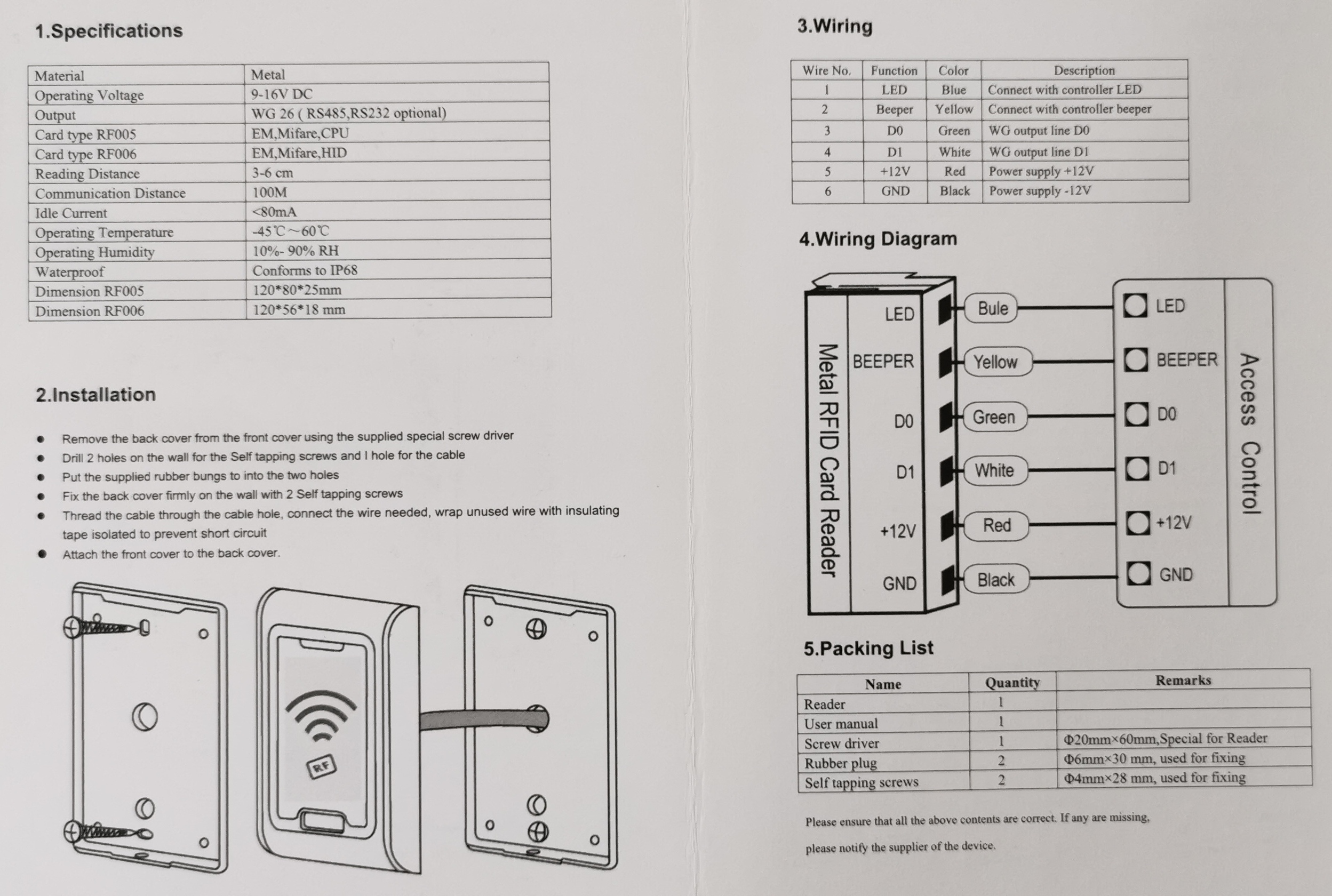 IP interkom - Externí čtečka 13.56MHz MF RFID, WG