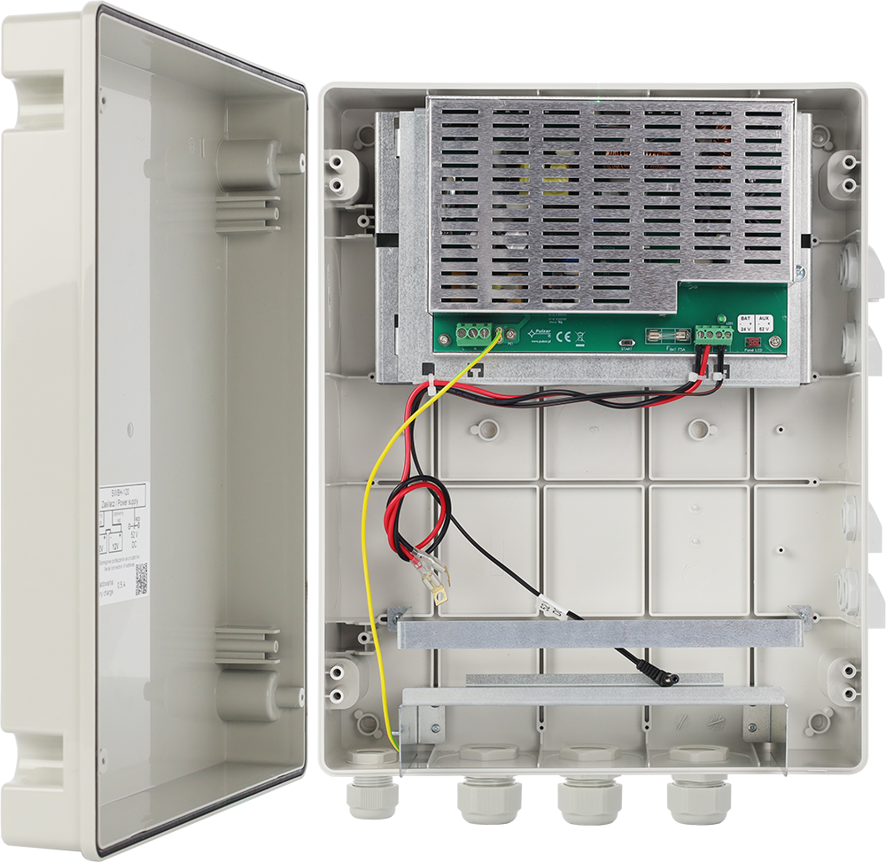 SWBH-1 Power supply system for PoE switches with battery backup, 52VDC/2x12A/120W, IP44