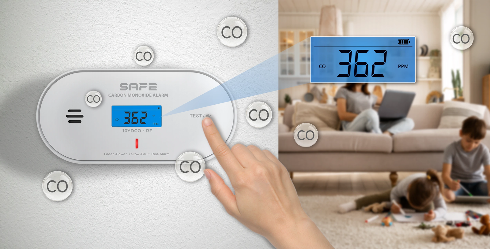 SAFE 10YDCO-RF - Wireless Interconnected CO Alarm FireSafe