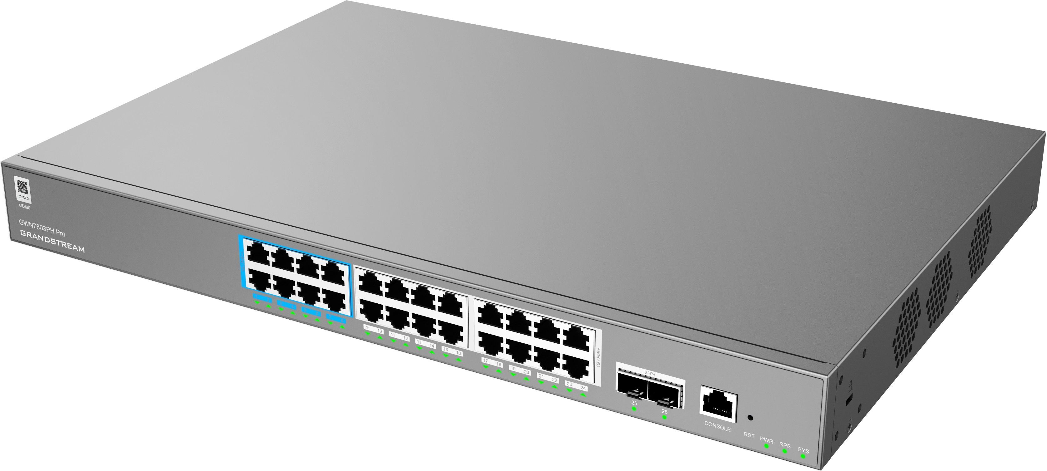 Grandstream GWN7803PH Pro L2++ Managed switch, 24x Gb RJ45 PoE, SFP+